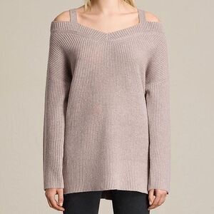 All Saints Dasha V-Neck Cold Shoulder Wool/Cashmere Blend Sweater Size Medium